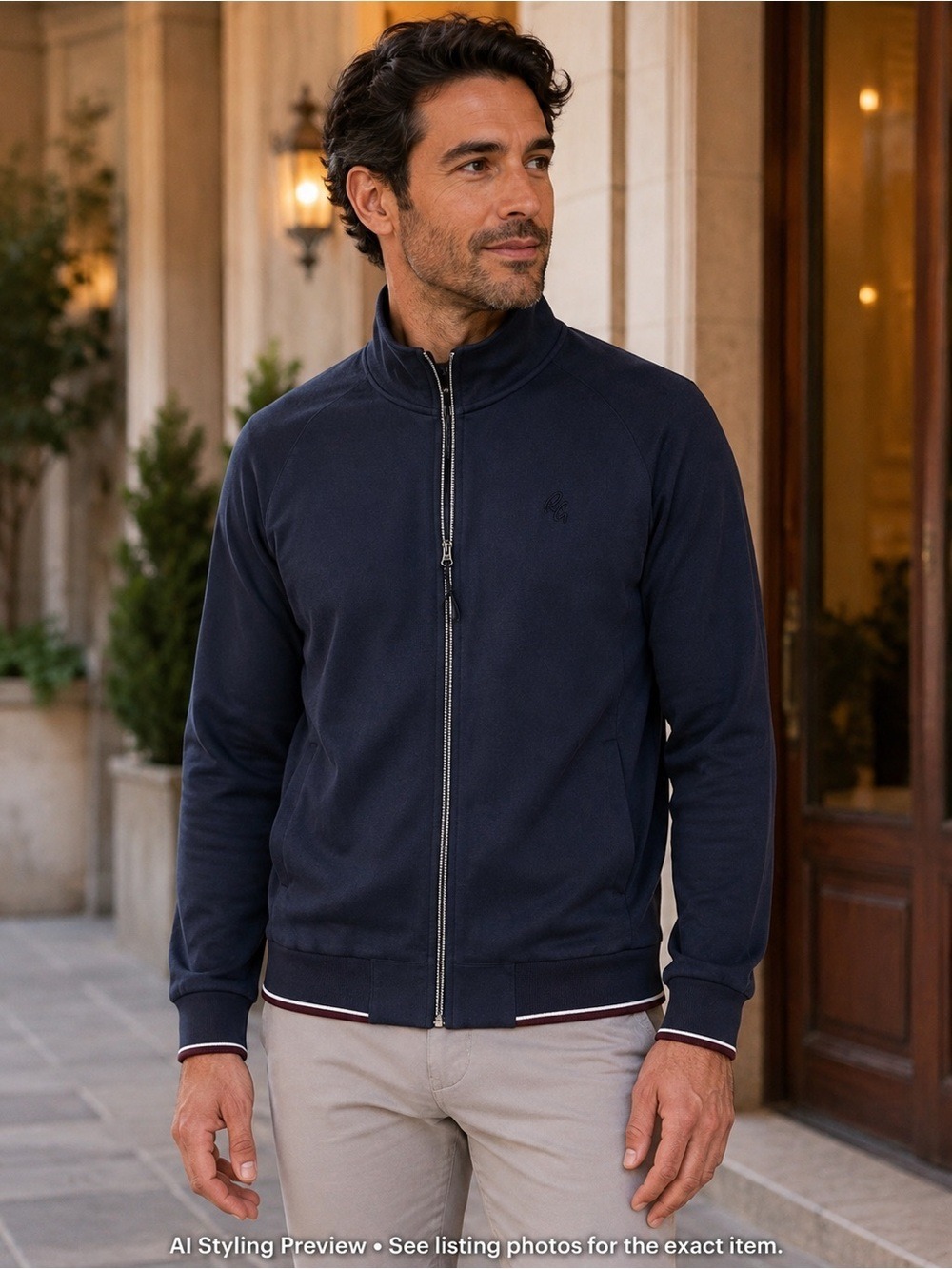 Robert Graham Men’s S Navy Full Zip Mock Neck Sweater Jacket NWOT